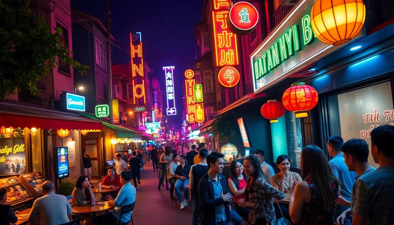 Experience the lively 하노이밤문화 with friends at a vibrant karaoke bar in Hanoi.