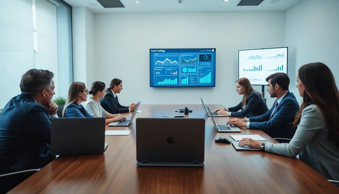 Explore competitive intelligence faqs with a professional team analyzing data in a bright conference room.