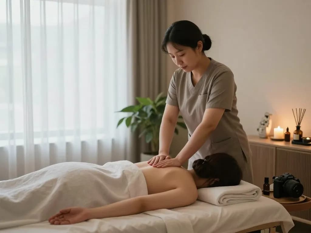 Swedish massage at a tranquil therapy room, featuring therapy techniques from https://www.makangs.com/region/국내/서울-/마사지-스웨디시