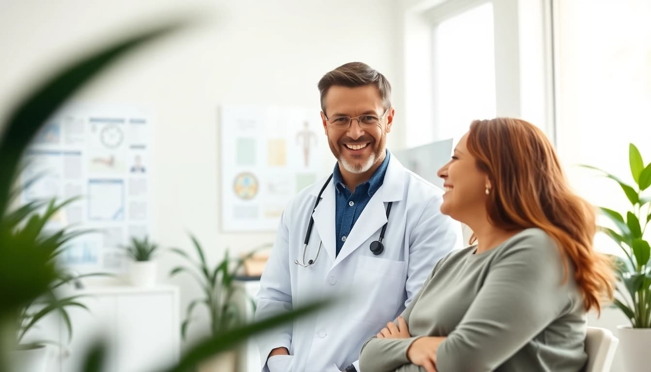 Health consultation with a professional expert in a friendly clinic setting.