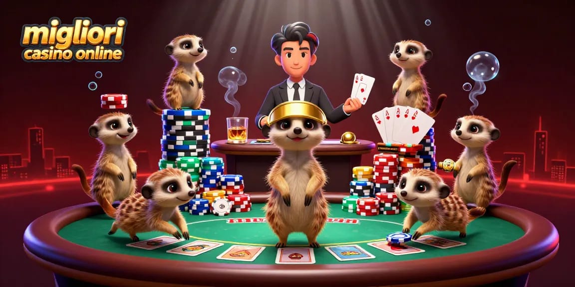 I migliori casinò online mostrano un'illustrazione vivace con suricati nel loro affare.