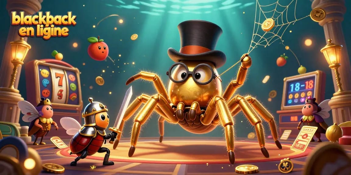 Jouez à blackjack en ligne avec des personnages colorés dans un casino animé dans un style d'illustration 3D dynamique.