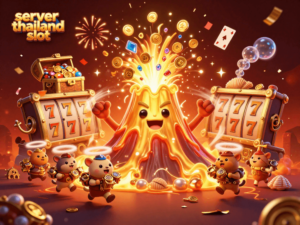 Engage in thrilling gameplay with server thailand slot showcasing a vivid scene of golden treasures and dynamic slot elements.