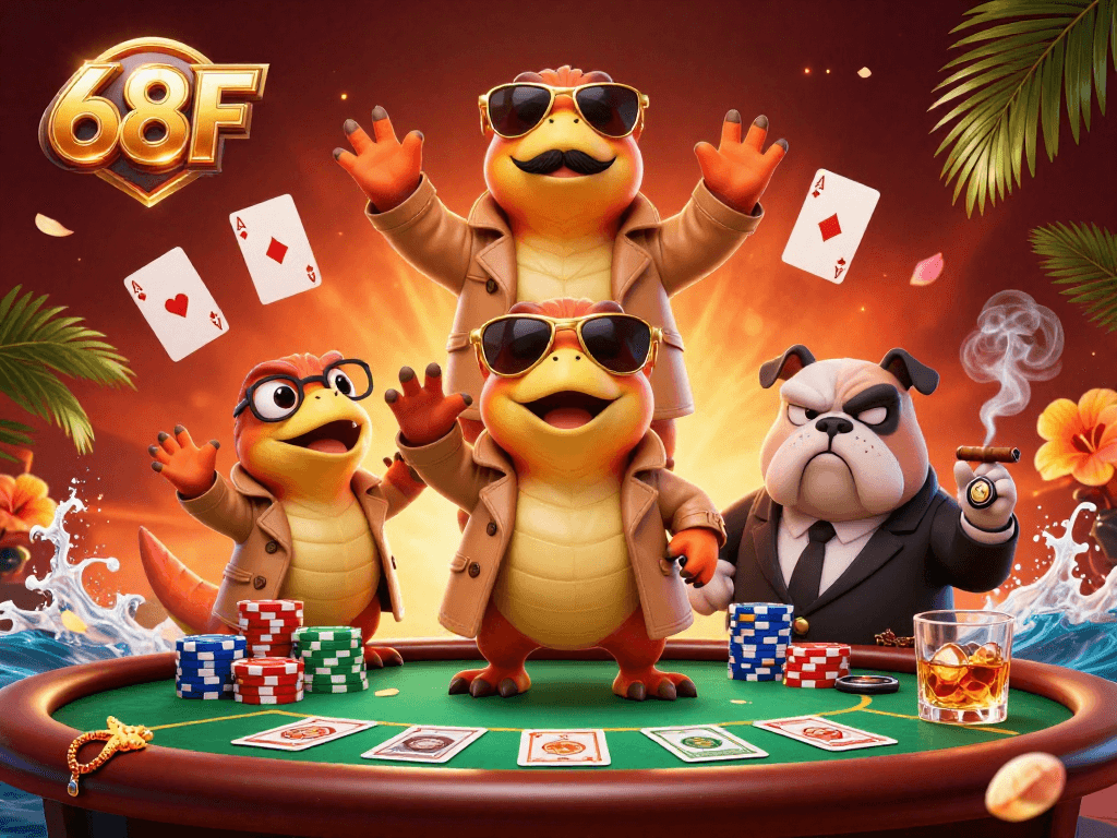 Os raptors tentando entrar no cassino VIP 68F, rodeados de fichas e cartas de poker.