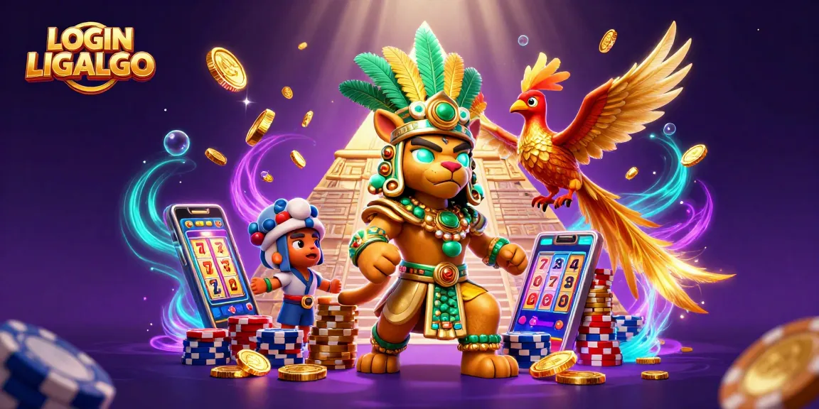 Engage with the thrilling experience at LOGIN LIGALGO as golden coins cascade in a vibrant casino scene.