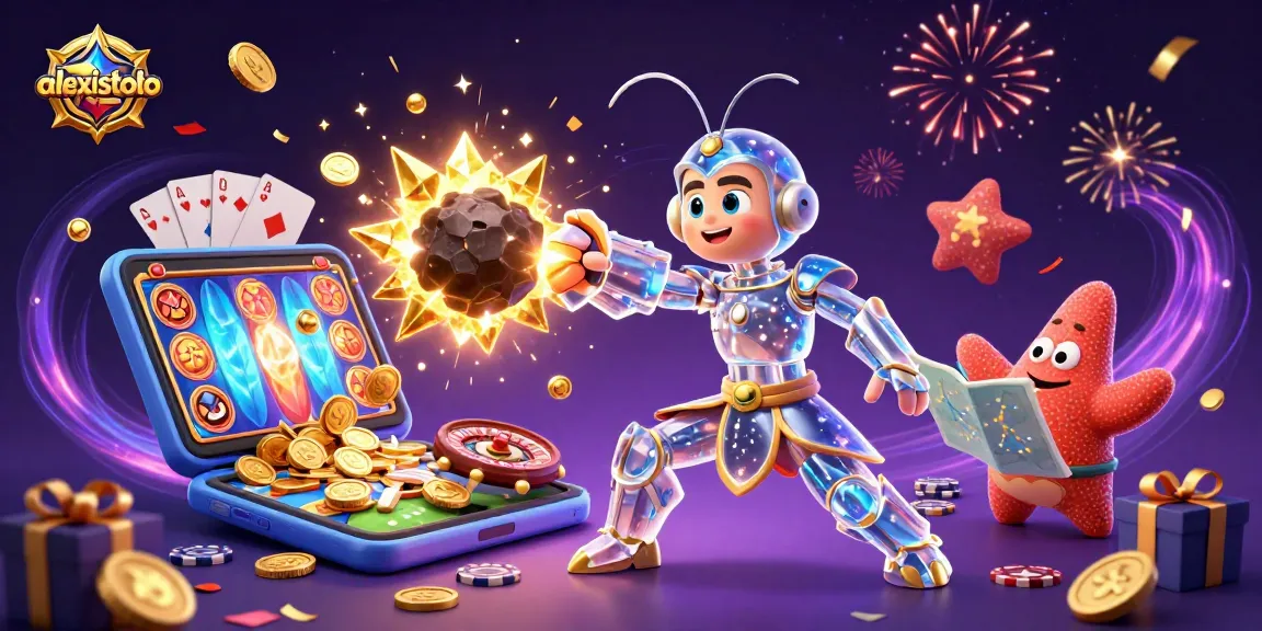 Experience thrilling gameplay with alexistoto as the galactic samurai mantis shrimp battles for golden gems amidst exciting casino elements.