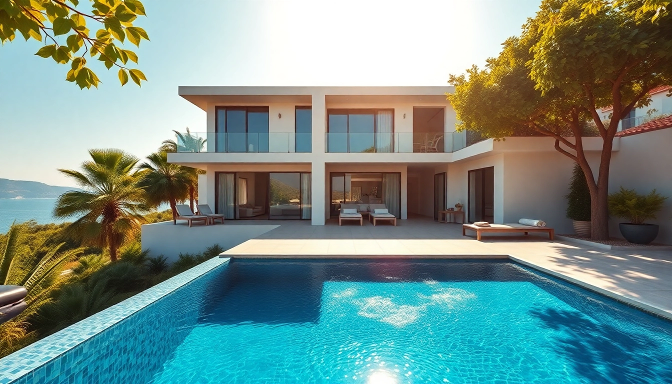 View of luxurious alanya properties turkey showcasing a modern villa by the Mediterranean.