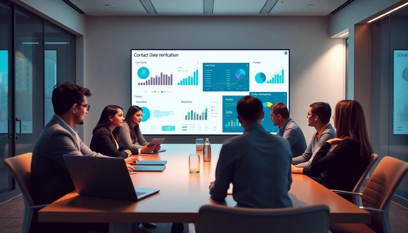 Contact data verification tools in a modern office setting showcasing a collaborative team.