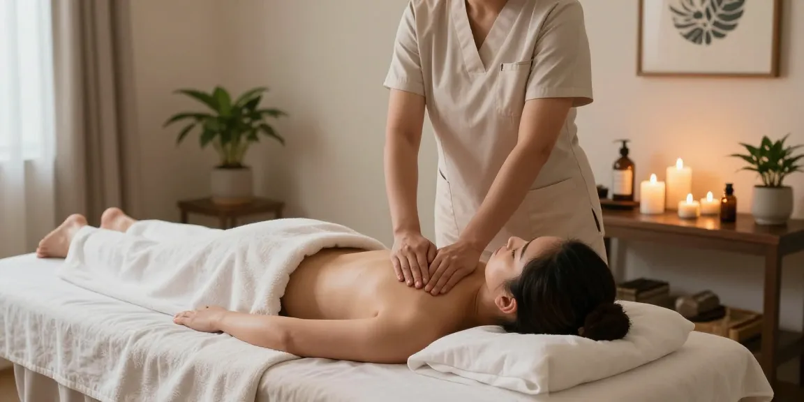 Relaxing massage therapy scene at https://www.makangs.com/, featuring a therapist performing a soothing Swedish massage in a tranquil room.