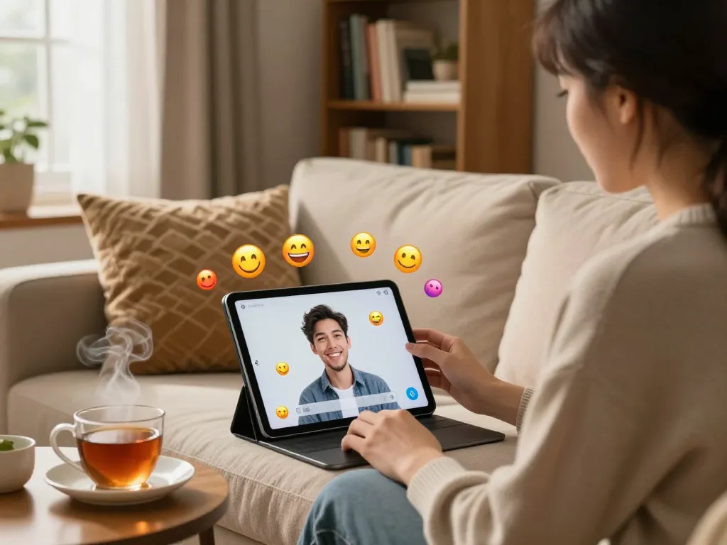 Interactive spicychat experience on a tablet in a cozy home setting