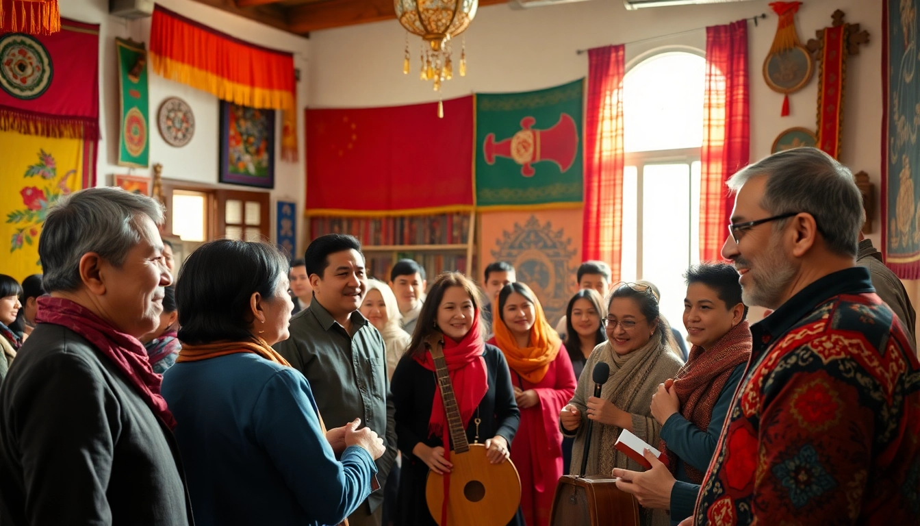 Engaging scene showcasing the Uyghurs Community in celebration with traditional elements, promoting cultural heritage.