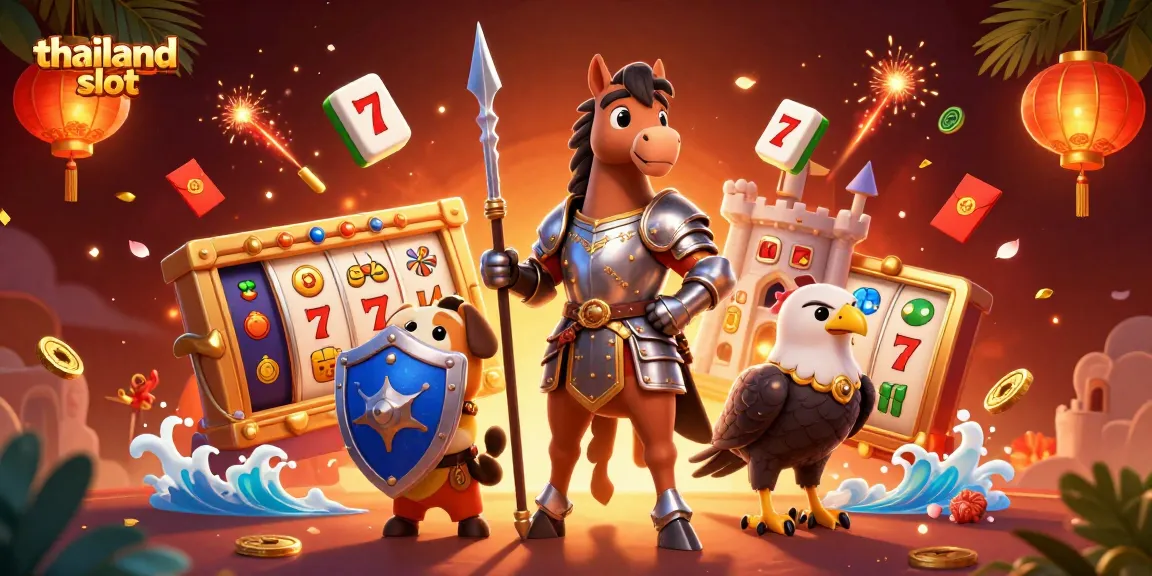 Experience thrilling action at thailand slot with lucky 7s and slot reels animated around a medieval knight scene.