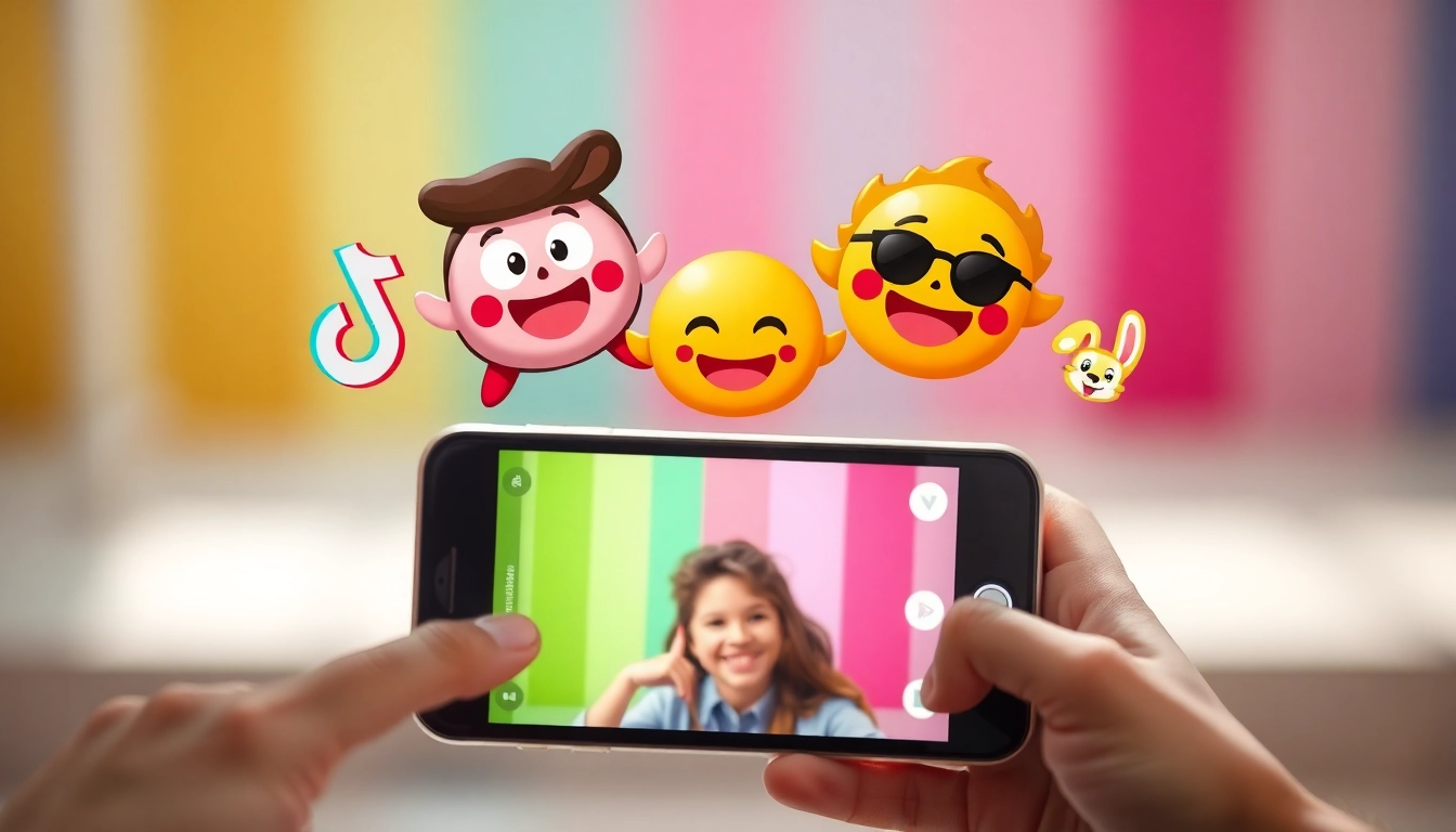 Engaging vivid tiktok emojis in a colorful atmosphere representing creativity and excitement.