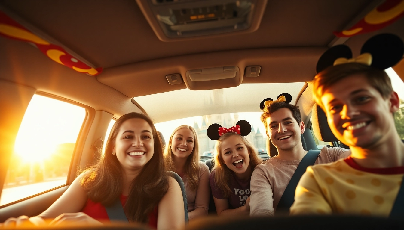 Bright scene of a family enjoying their Beauvais Airport to Disney Transfer in a minivan, showcasing joy and excitement.