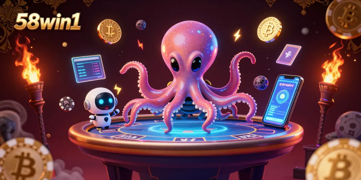 Engage in thrilling gambling experiences with 58win1 amidst a vibrant cosmic casino scene.