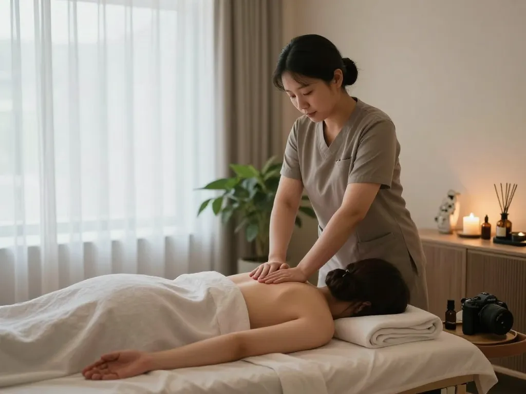 Swedish massage at a tranquil therapy room, featuring therapy techniques from https://www.makangs.com/region/국내/서울-/마사지-스웨디시