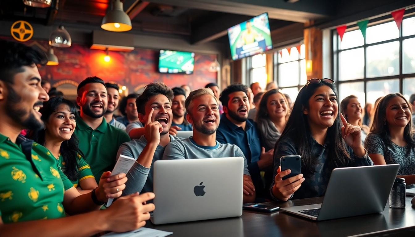 Highlighting the excitement of the best sports betting sites in Brazil with enthusiastic fans in a lively setting.