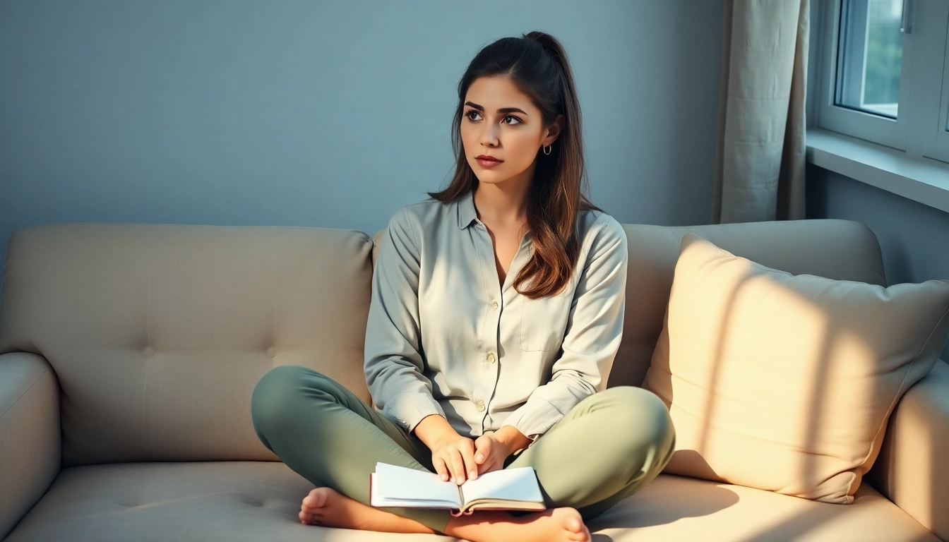 Anxiety symptoms depicted through a thoughtful woman in a serene, softly lit room.