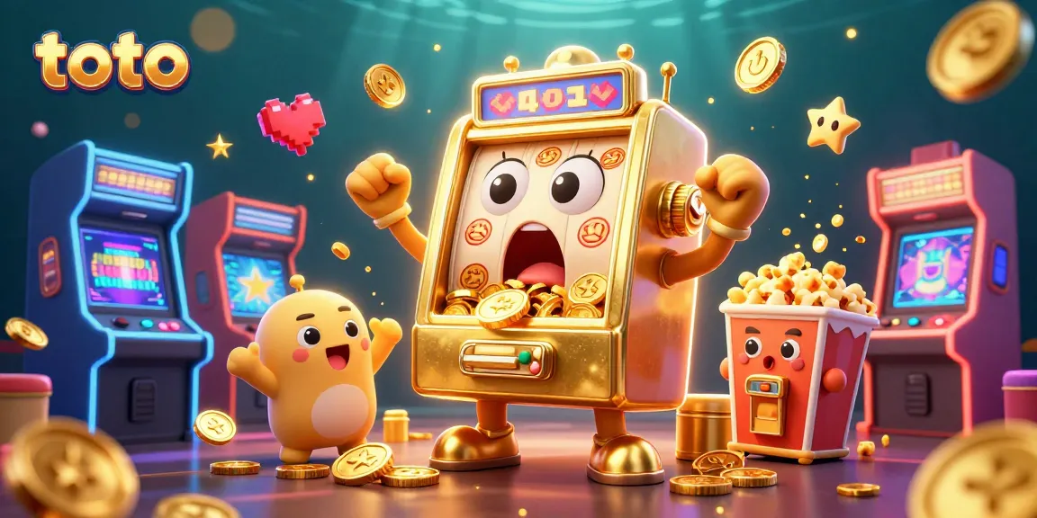 Experience the thrilling toto jackpot with a vibrant scene of winning slot machines and golden coins.
