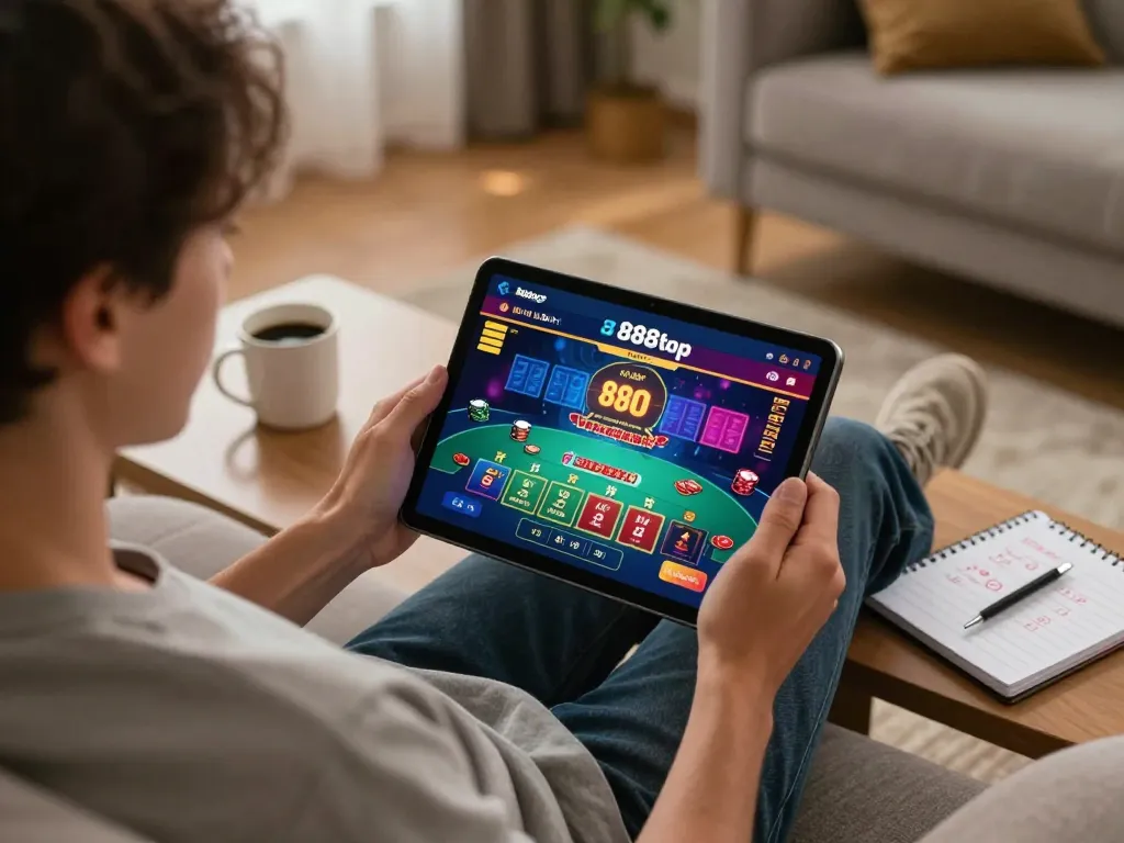 Engaging online casino gaming at 888top trang chủ with a player placing bets on blackjack