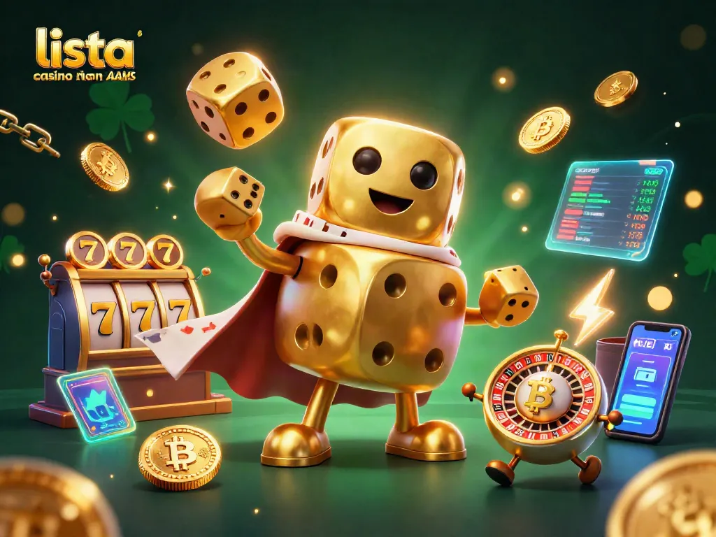Gioca con la lista casino online non AAMS e scopri la magia di un golem di dadi dorati in un'illustrazione 3D.