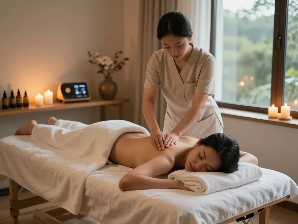 Relaxing Swedish massage therapy scene at https://www.makangs.com/ showcasing a serene therapist and client.