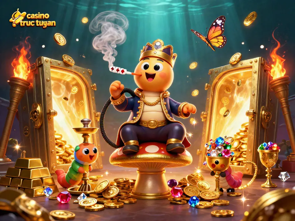 Khám phá không gian thú vị tại casino trực tuyến với bong bóng thuốc lào và kho báu vàng lấp lánh.