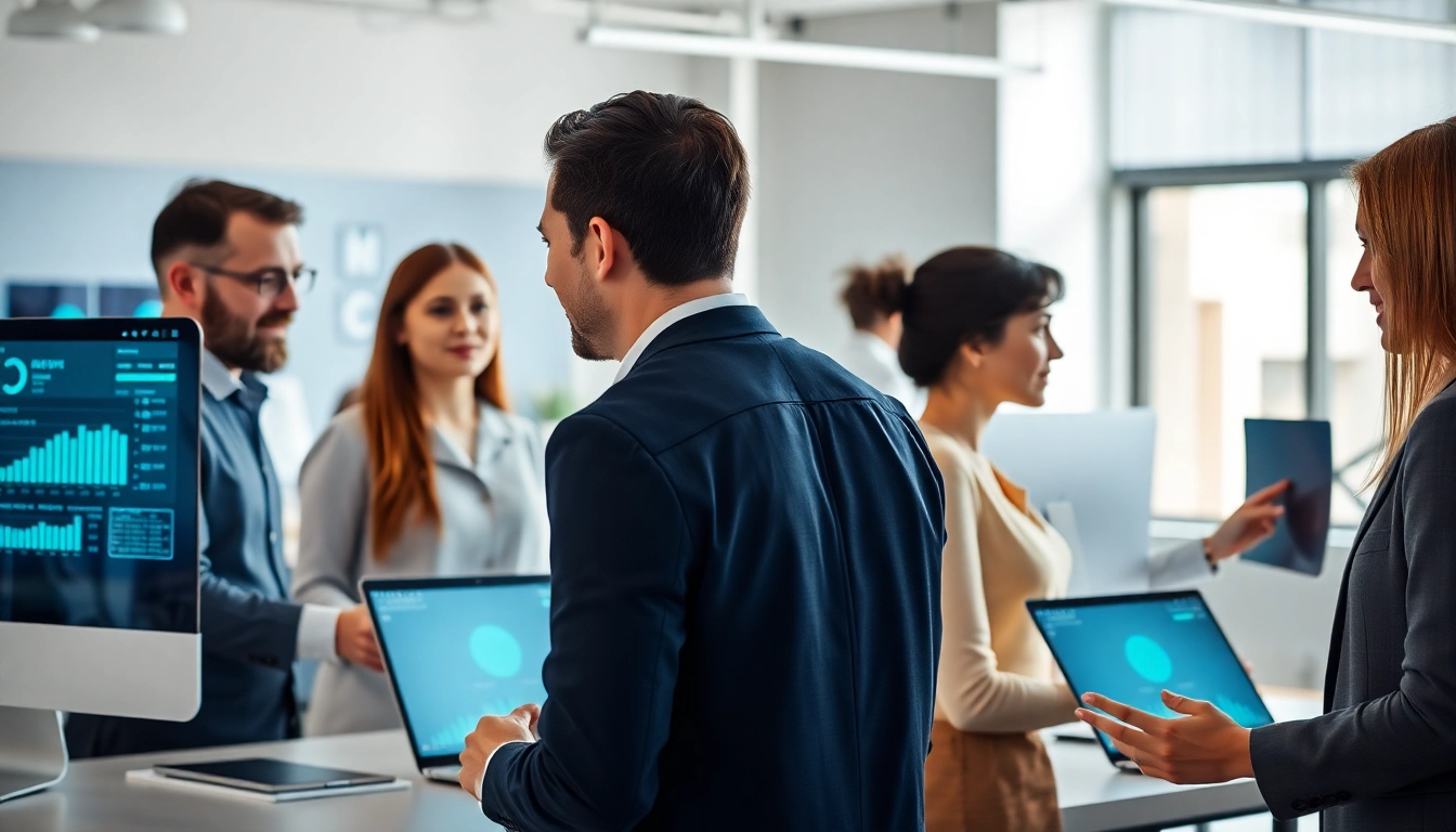 Facilitating teamwork with an enterprise assistant platform in a bright office environment.
