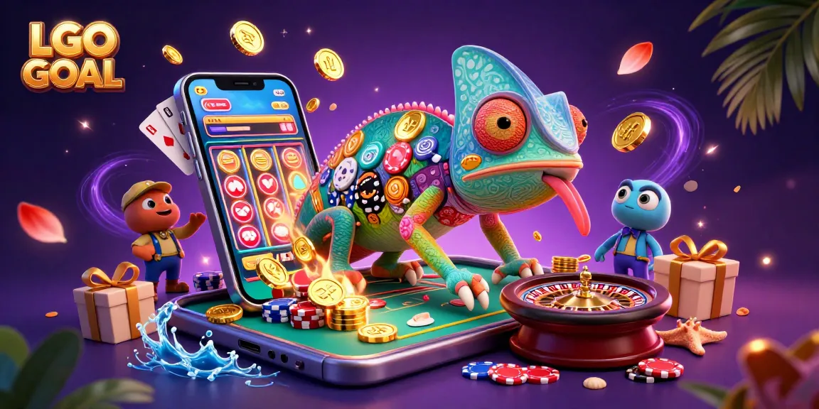 LGO GOAL showcases a vibrant casino scene with a chameleon owner and dynamic gaming elements.