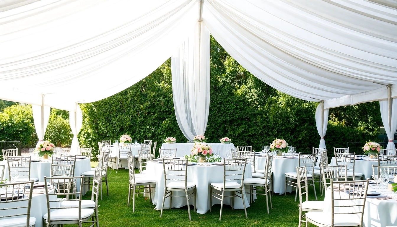 Experiencing elegant Wedding Tent Chair & Table Rentals at a beautifully arranged outdoor wedding.