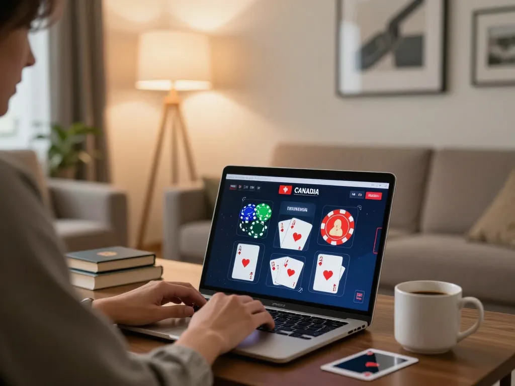 Online casinos in Canada reddit gameplay at home with a laptop showing poker action