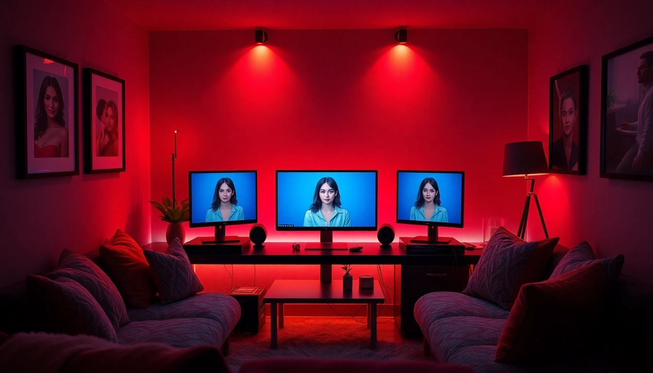 Engage in immersive sex chat AI experiences in an inviting virtual space with cozy seating and lifelike AI avatars.