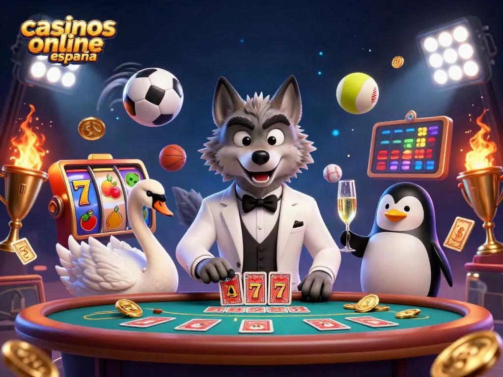 Juega en los mejores casinos online España, destacando juegos como baccarat en una ilustración 3D vibrante.