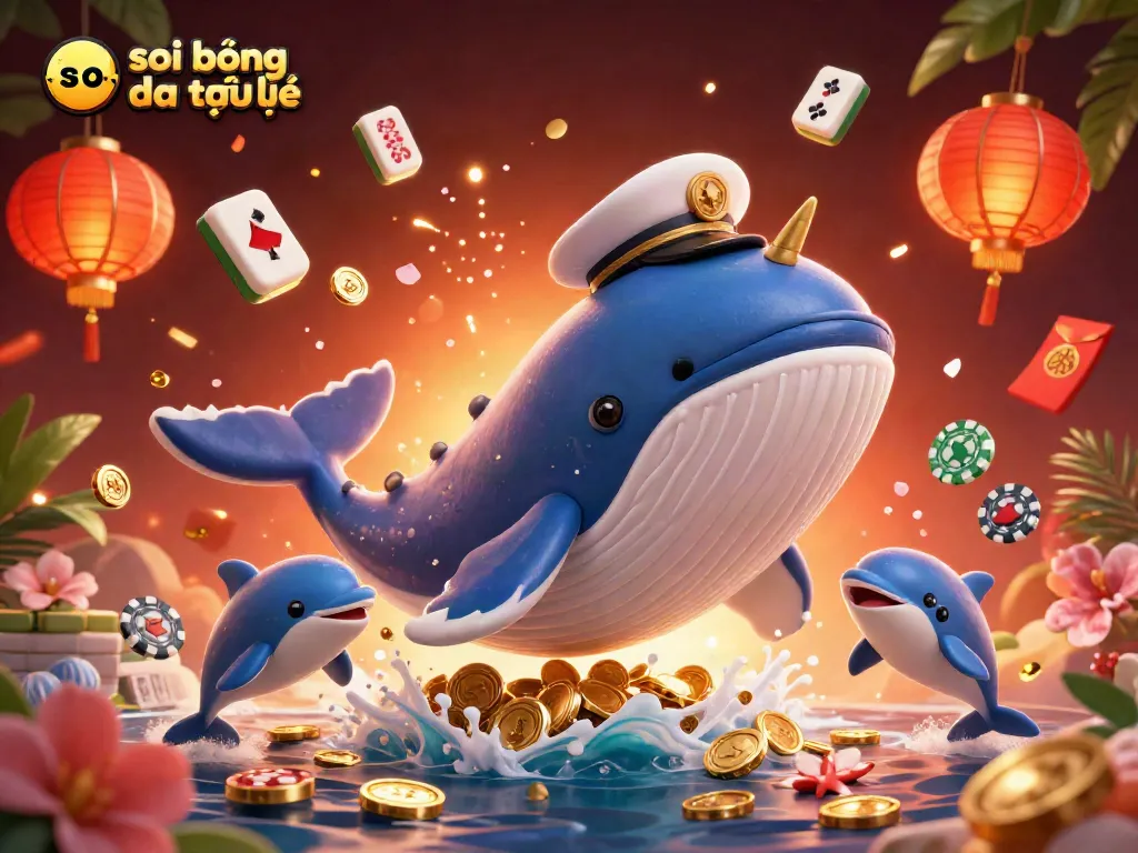Soi kèo bóng đá trực tuyến với hình ảnh cá voi khổng lồ và cá narwhal trong bối cảnh tiền xu