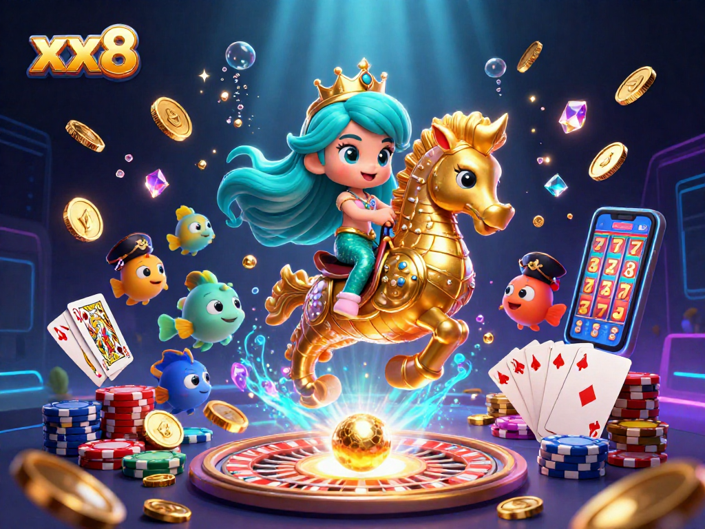 Spin the roulette with xx8's vibrant underwater casino scene featuring mermaids, seahorses, and treasures.