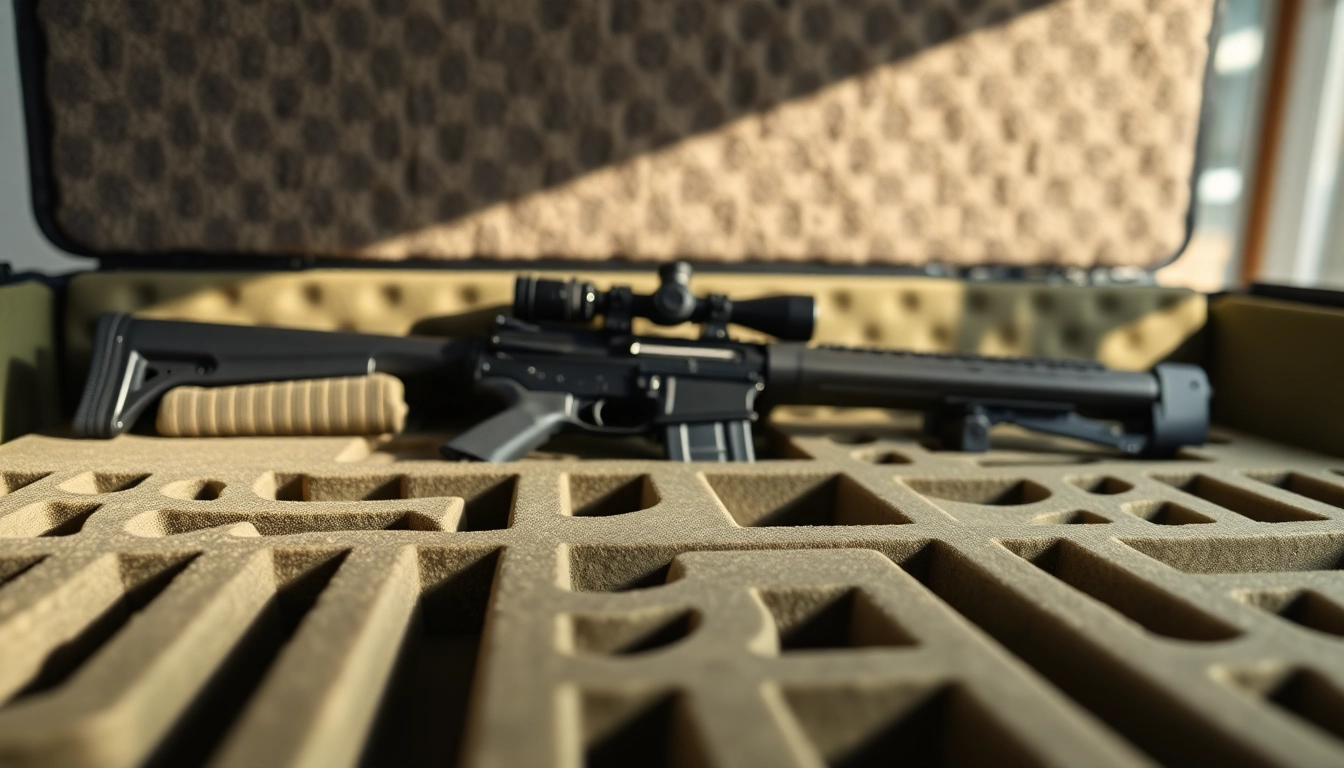 Enhance security with foam for rifle case, showcasing organized custom cutouts for optimal firearm protection.