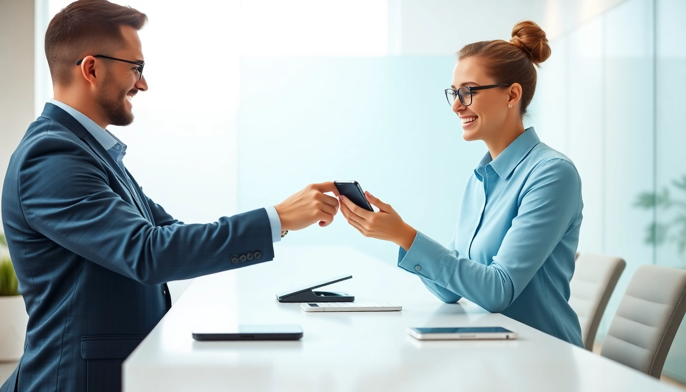 Exchange cash for phones Maumelle AR with a friendly staff member assisting a customer.