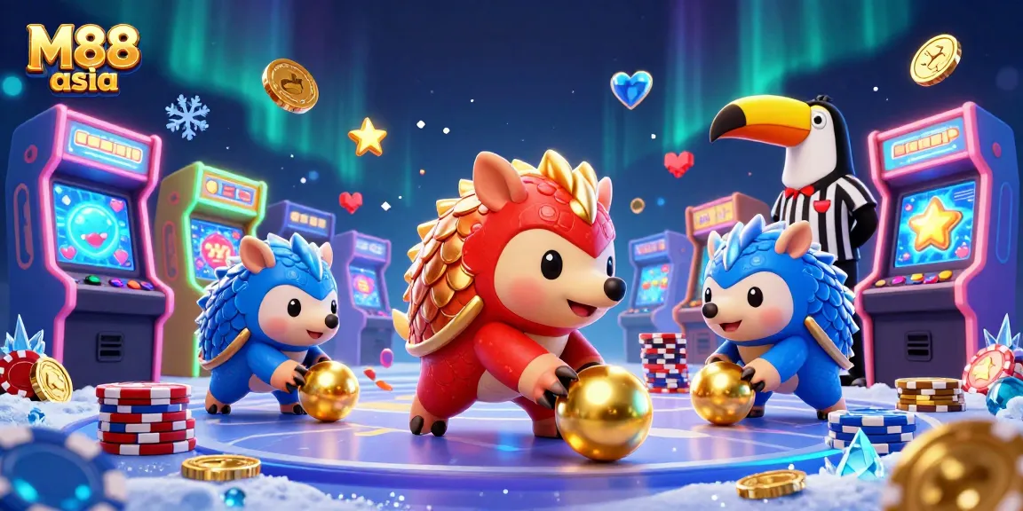 Experience the excitement at M88 asia with a vibrant 3D illustration showcasing rich casino elements and gameplay.