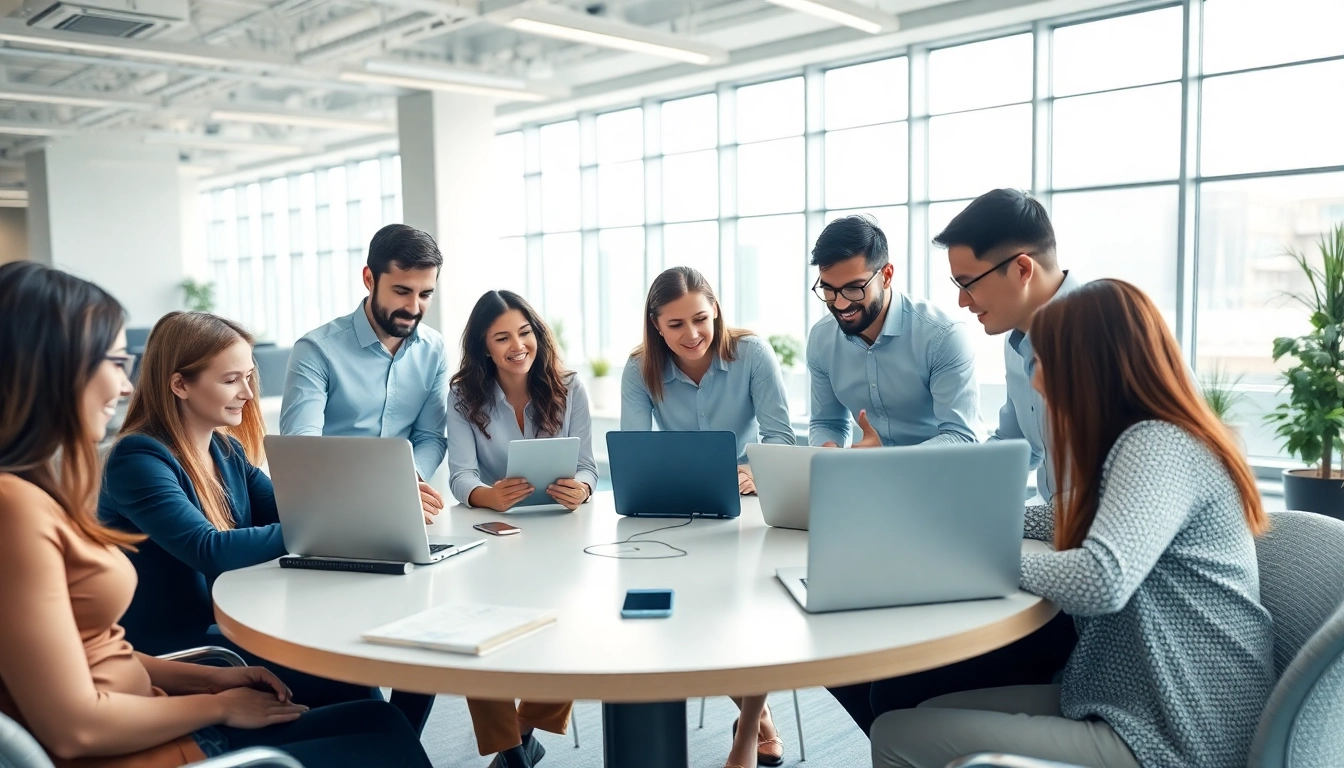 Collaborative team discussing Technology innovations in a modern office setting.