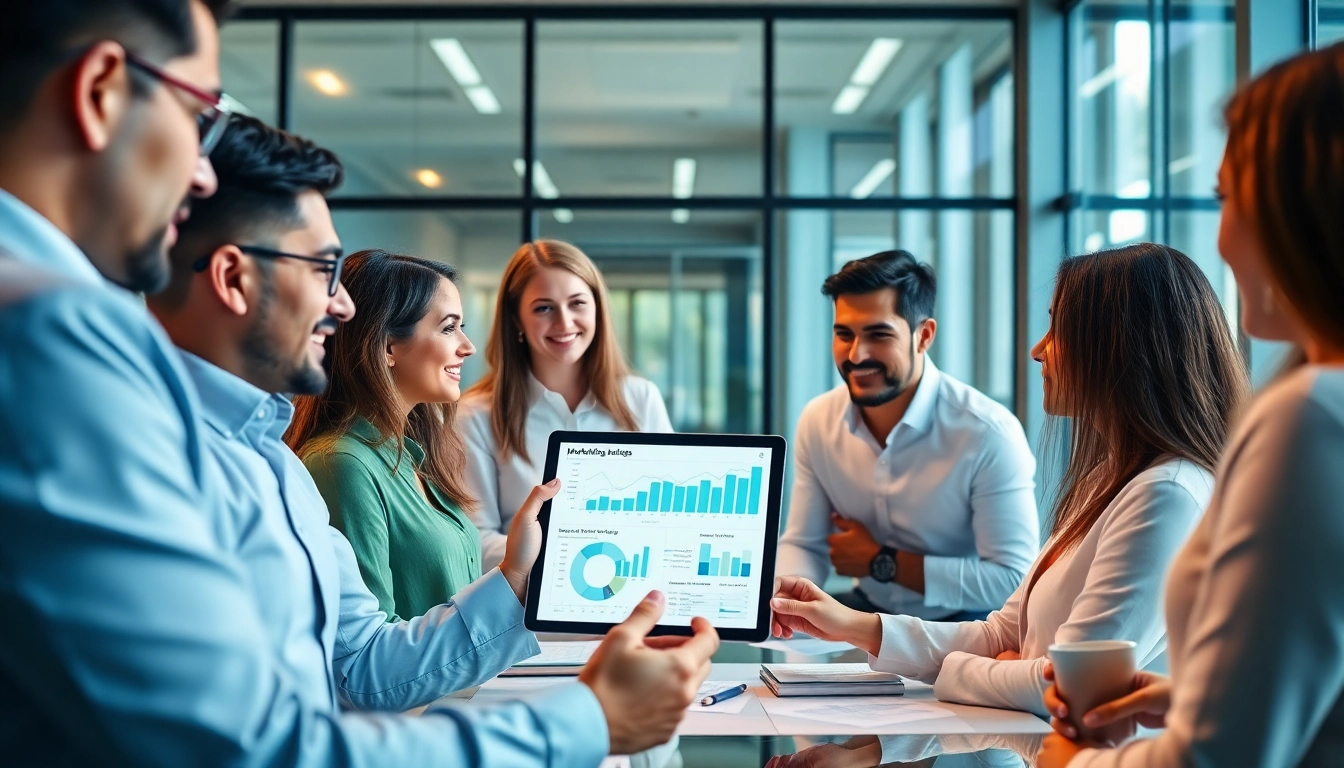 Marketingberatung in einem modernen Büro mit Teams, die strategische Diskussionen führen.