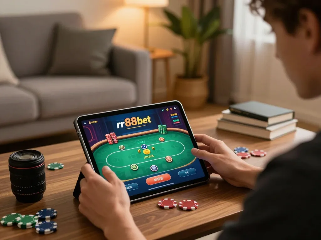 Experience exciting gameplay on rr88bet with an engaging poker interface in a cozy home setting.