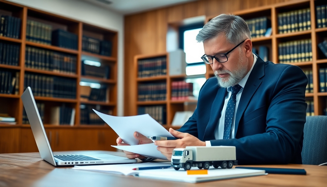 Capable truck accident attorney Clearwater analyzing legal documents in a well-lit office.