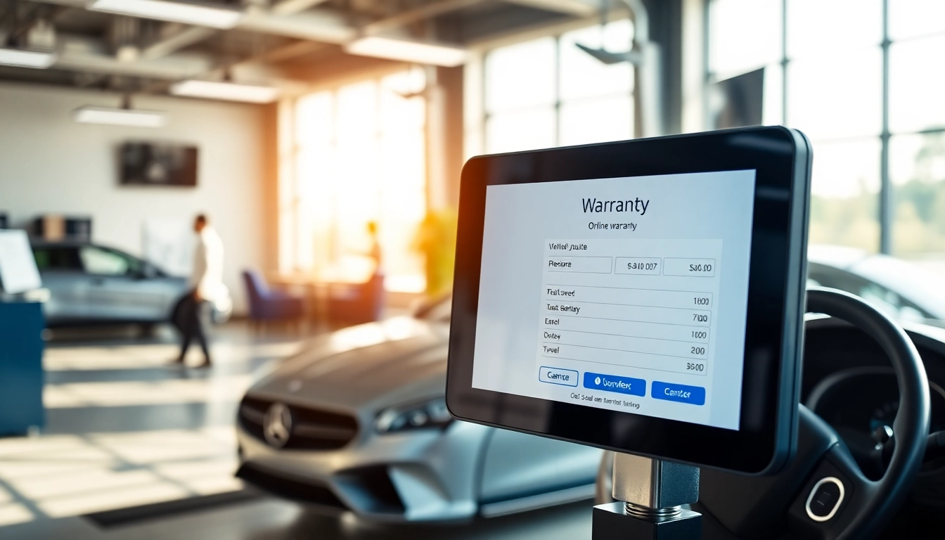 Get your online warranty quote displayed on a sleek digital interface in a modern vehicle service setting.
