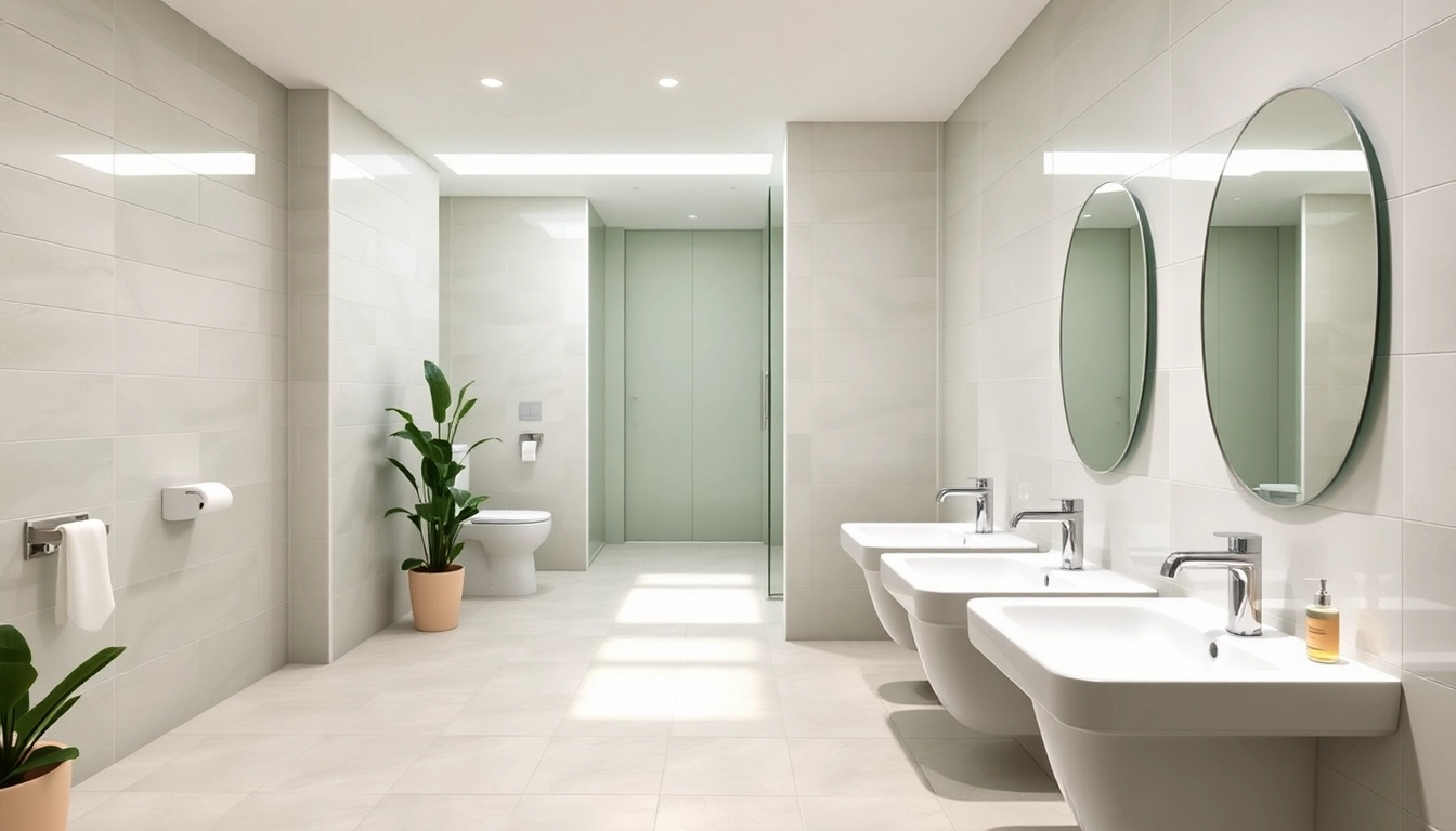 Revitalized commercial toilet refurbishment showcasing sleek fixtures and a pristine atmosphere.