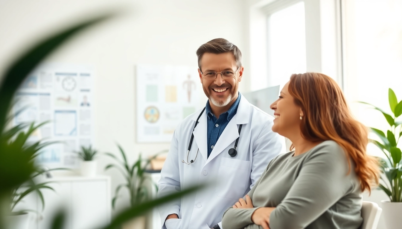 Health consultation with a professional expert in a friendly clinic setting.