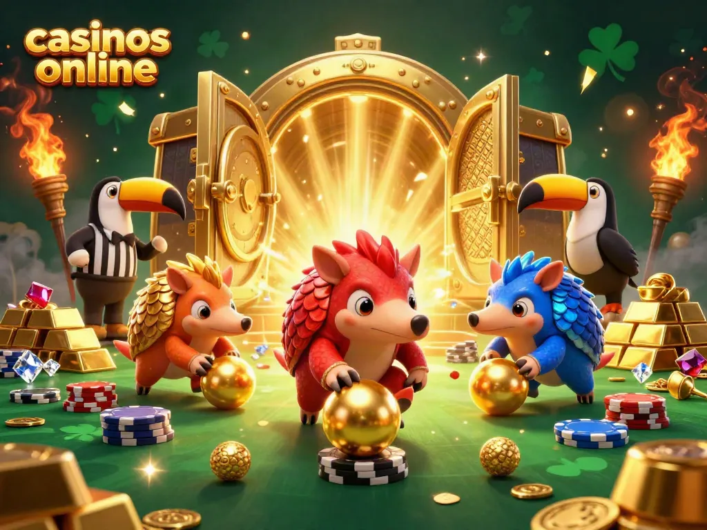 Dos pangolines rivales juegan a los casinos online entre montones de fichas de póker.