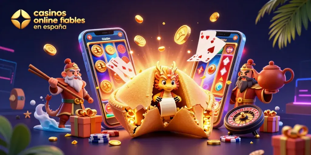 Imágenes dinámicas de juegos en casinos online fiables en España resaltando tragamonedas y premios.