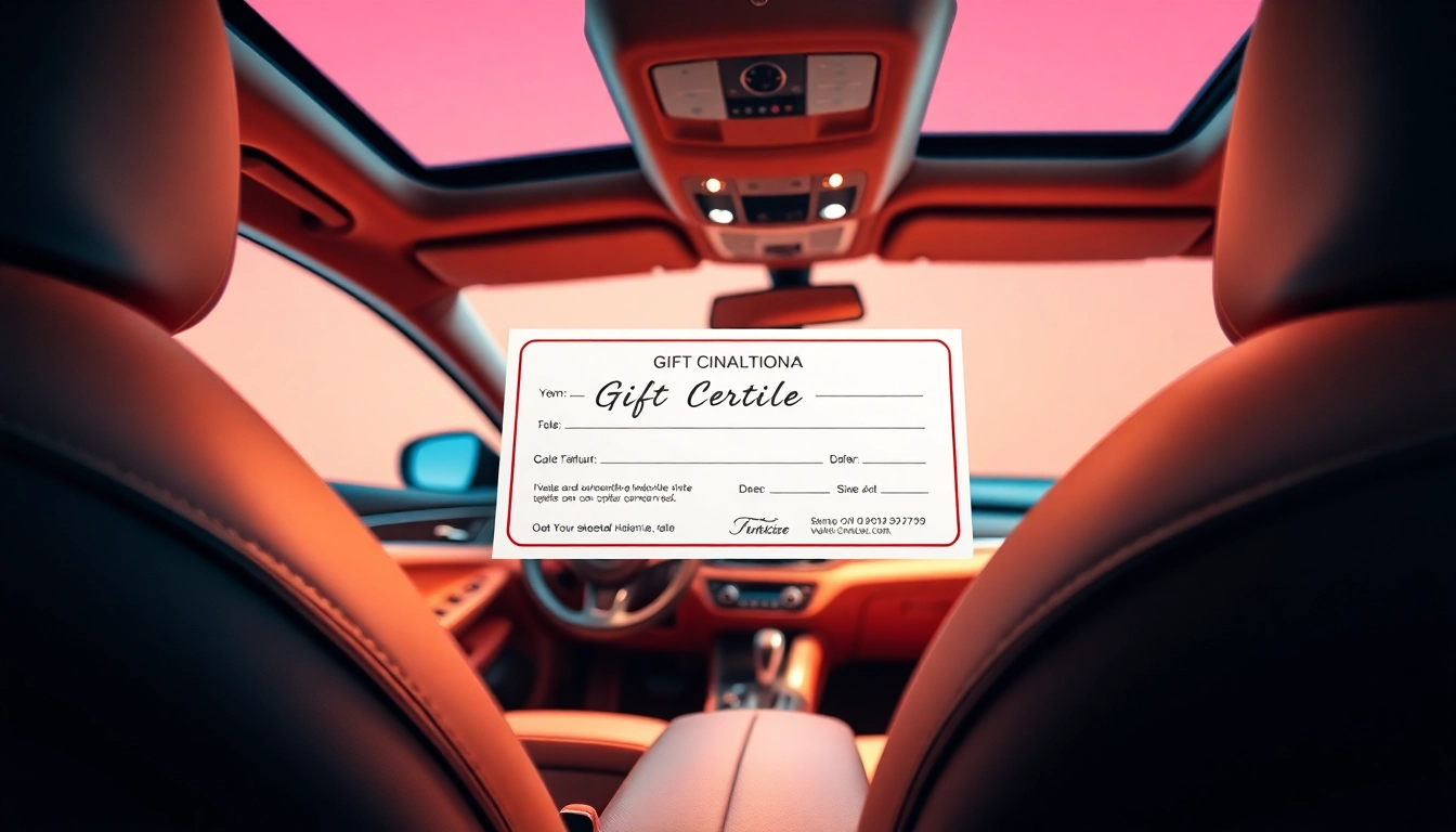 The car detailing gift certificate prominently showcased against a luxurious background.