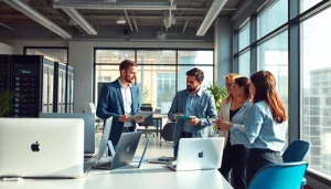 Reduce IT Downtime Tampa by showcasing IT professionals collaborating in a modern office environment.