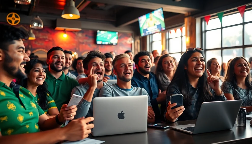 Highlighting the excitement of the best sports betting sites in Brazil with enthusiastic fans in a lively setting.